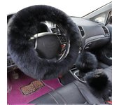 3pcs / set Faux Wool Steering Wheel Gear Shift Rod Brake Fluffy Cover Car Decor Negro
