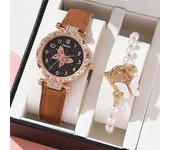 Relojes de pulsera para mujer Set No Box Quartz Wristwatch Girls Crystal Rhinestone Pearl Quartz Watches Fashion Pulsera de reloj A10