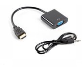 Lanberg Adaptador HDMI a VGA + Cable MiniJack 3.5mm Macho/Hembra 20cm Negro