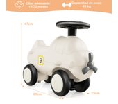 Costway Coche de Juguete para Niños y Niñas de 18-72 Meses Vehículo Infantil con 4 Ruedas Cerradas Hélice y Volante 65 x 23 x 47 cm Blanco