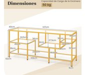 Costway Soporte para TV hasta 65'' Mesa de TV Rectangular de 147 cm con Estantes de Vidrio Templado Centro de Entretenimiento para Salón Dorado