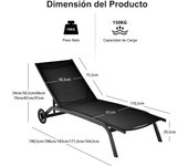 Costway Tumbona Regulable para Patio con Ruedas y Tejido de Secado Rápido Silla Reclinable en 6 Posiciones de Exterior Piscina Patio Jardín Negro