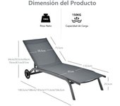 Costway Tumbona Regulable para Patio con Ruedas y Tejido de Secado Rápido Silla Reclinable en 6 Posiciones de Exterior Piscina Patio Jardín Gris
