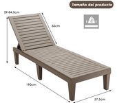 Costway Tumbona para Patio Silla Reclinable de Exterior con Respaldo Regulable en 5 Posiciones para Balcón Playa Piscina Marrón 190 x 57,5 x 29 cm