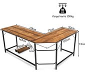 Costway Escritorio Esquinero para Ordenador en Hogar Oficina Mesa de Ordenador en Forma de L Mesas de Estudio 168 x 125 x 74 cm Café