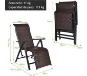 Costway Set de 2 Tumbonas de Ratán de Exterior Silla Reclinable Plegable con Respaldo Regulable para Jardín Patio Playa Interior Marrón