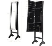 Costway Armario para Joyas con Espejo de Cuerpo Entero con Ángulo Regulable Diamantes de Resina Organizador para Joyas 153 x 35,5 x 31,5 cm Negro