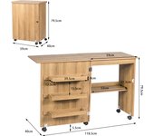 Costway Mesa Plegable para Coser Escritorio para Ordenador con Repisas y Ruedas Salva Espacio para Casa Natural 118,5 x 40 x 79,5 cm