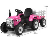 Costway Juguete Tractor Eléctrico para Niños con 3 Marchas Luces LED Música Bocina Funciones Audio USB y Bluetooth Hasta 30kg Rosa 135 x 51 x 53 cm