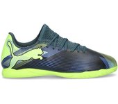 Puma - Zapatilla de fútbol sala Future 7 Play IT Niño, Unisex, Gray Skies-Elektro Purple-Fizzy Apple-White, 4 UK