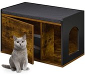 Relaxdays mueble arenero de gato, bandeja sanitaria, con cojín, escondite y banco, 45,5 x 75 x 43 cm, marrón y negro