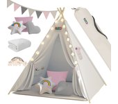 Tienda tipi infantil blanca/rosa 160x130x130cm