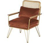 Maisons du Monde Sillón de terciopelo naranja ardilla con rejilla de ratán