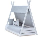 Alondra Cama cabaña montessori blanca 70x140 cm con colchón y textil carezza