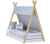 Alondra Cama cabaña montessori madera 70x140 cm con colchón y textil carezza