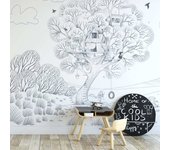 Acte Deco Papel pintado panorámico casita en los árboles gris oscuro 450x250cm