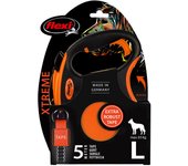 Correa extensible flexi Xtreme naranja con cinta de 5 m - L: hasta 65 kg