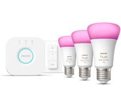 Philips Hue White & Color Ambiance Kit de inicio: 3 bombillas inteligentes E27 (1100) + regulador de intensidad