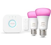 Philips Hue White & Color Ambiance Kit de inicio: 2 bombillas inteligentes E27 (1100) + regulador de intensidad