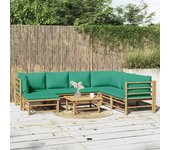 vidaXL Set de muebles de jardín 8 piezas bambú con cojines verde