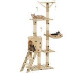 vidaXL Rascador para gatos con poste de sisal 138 cm huellas beige