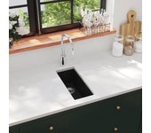 vidaXL Fregadero de cocina con rebosadero granito negro