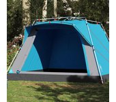 vidaXL Tienda de campaña cabaña 4 personas apertura rápida azul