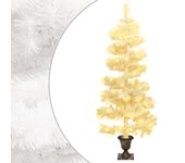 vidaXL Árbol de Navidad en espiral con luces y macetero blanco 120 cm