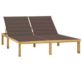 vidaXL Tumbona doble y cojines gris taupé madera pino impregnada