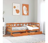 vidaXL Sofá cama con cajones sin colchón maciza marrón cera 90x190 cm