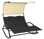 vidaXL Tumbona doble con toldo textilene negro y crema