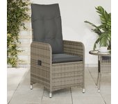 vidaXL Sillón reclinable de jardín con cojines ratán sintético gris