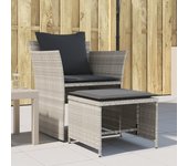 vidaXL Sillón de jardín con reposapiés ratán sintético gris claro
