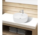 vidaXL Lavabo de cerámica con agujero para grifo/desagüe blanco redondo