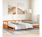 vidaXL Sofá cama nido con colchones madera maciza marrón 90x190 cm
