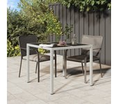 vidaXL Mesa jardín vidrio templado ratán sintético 90x90x75 cm blanco