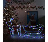 vidaXL Decoración navideña para jardín renos y trineo 252 LEDs