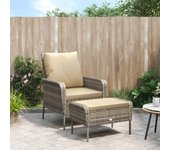 vidaXL Sillón de jardín con reposapiés ratán sintético marrón claro
