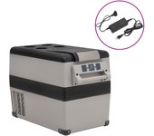 vidaXL Nevera con asa y adaptador PP y PE negro y gris 55 L