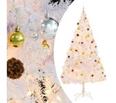 vidaXL Árbol de Navidad preiluminado con luces y bolas blanco 210 cm