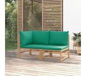 vidaXL Set de muebles de jardín 2 piezas bambú con cojines verde