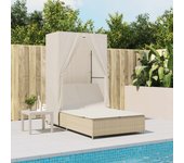 vidaXL Tumbona doble con techo y cortinas ratán sintético beige