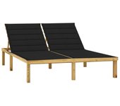 vidaXL Tumbona doble y cojines negros madera pino impregnada