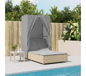 vidaXL Tumbona doble con techo y cortinas ratán sintético beige