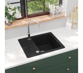 vidaXL Fregadero de cocina de granito con un seno negro