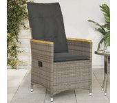 vidaXL Sillón reclinable de jardín con cojines ratán sintético gris