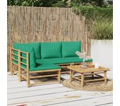 vidaXL Set de muebles de jardín 5 piezas bambú con cojines verde