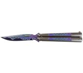 Navaja de Abanico decorada en puño y hoja JKR, Hoja Lacada de Acero de 10,8 cm, Mango de Acero, JKR0701.