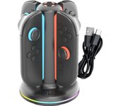 Base de Carga Cuádruple para Joy-con Nintendo Switch 2, Cargador con LED RGB, 4 Mandos Simultáneos, Negro