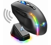 Spirit of Gamer - Elite M50 Dark, Ratón Gaming inalámbrico RGB 8000 dpi, 6 Botones Programables, Conexión Bluetooth y 2,4 GHz, 90h de duración de la batería, Estación de Carga RGB, Negro